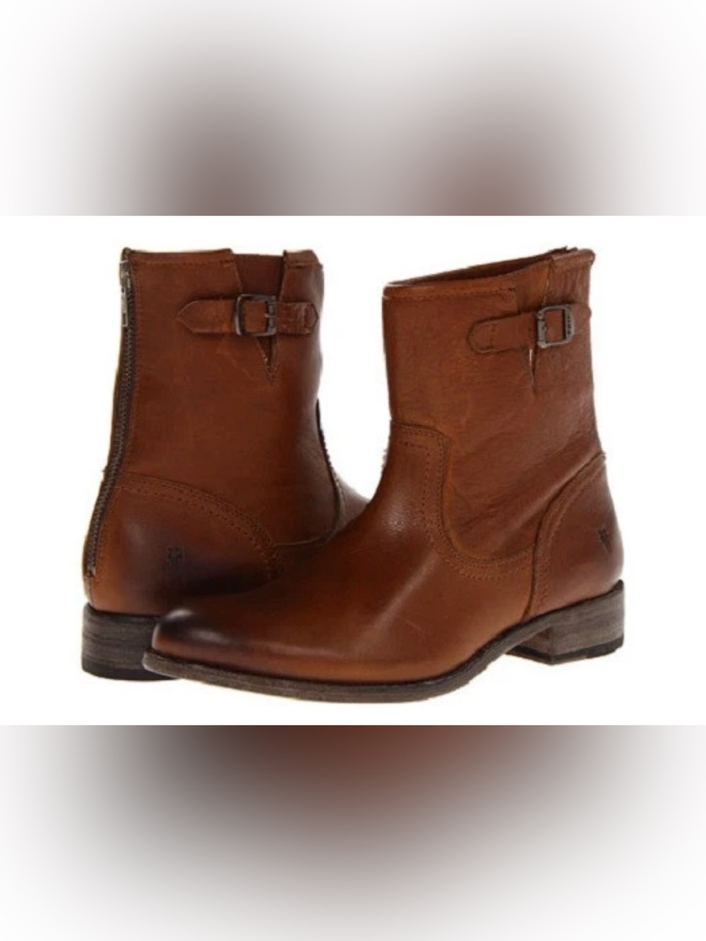 Frye Brown Leather Suede-Trim Ankle Boots Back Zipper